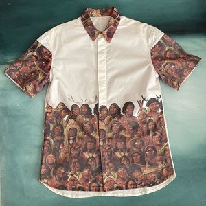 Unique Vintage Short Sleeve Button Up Shirt Indigenous People Print
